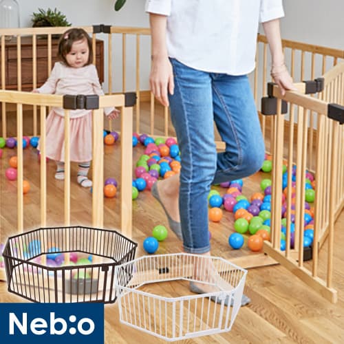 ベビーサークル 木製 8枚パネル オートクローズ 天然木 ベビーフェンス プレイペン ベビーガード 木製サークルベビーサークル 木製オートクローズドア付ベビーサークル 8枚パネル ネビオ Nebio：ネビオ公式楽天市場店