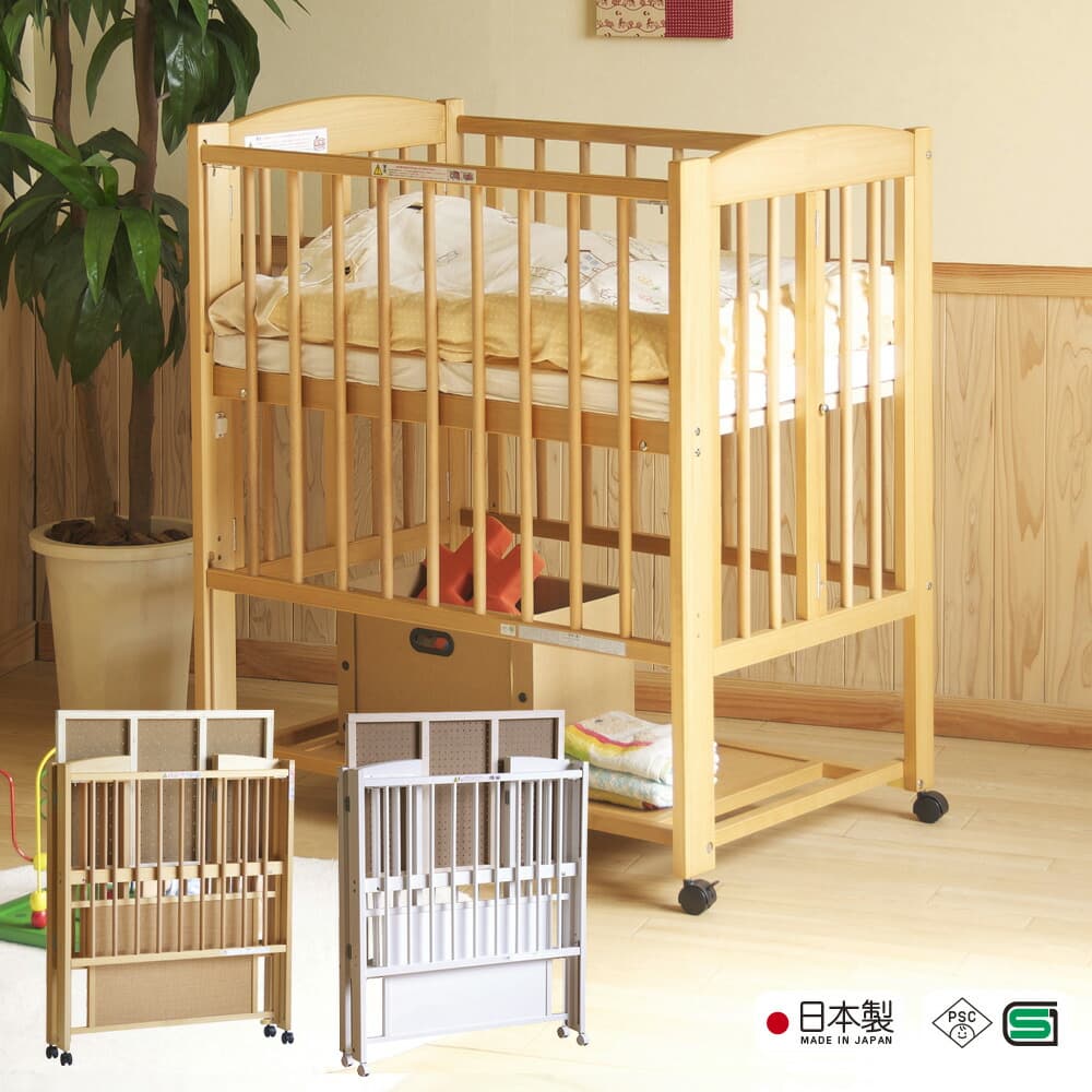 日本製 ベビーベッド 「ミニ ワンタッチハイベッド プチ【B品／アウトレット】」 ベビーベット 布団 セット 木製 収納 折りたたみ ベッド ベビー ワンタッチ 折り畳み ハイタイプ 赤ちゃん 折りたたみベビーベッド ミニベッド ミニベット キャスター付き キャスター 石崎家具：スリーピー楽天市場店